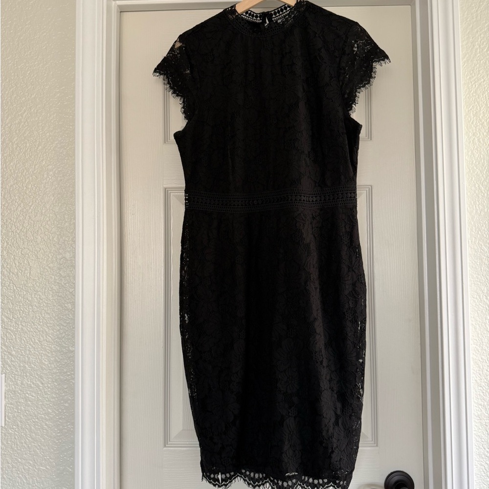 H&M Black Sheath Midi Dress with Mock Neck